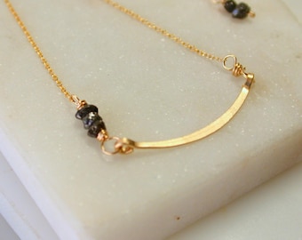 Raw Black Diamond Bar Modern Minimalist Necklace