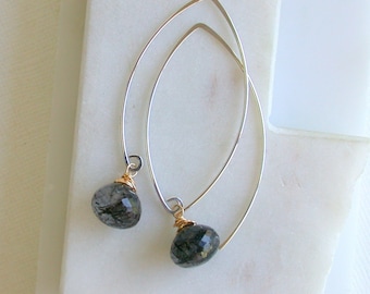 Black Rutilated Onion Drop Threaders