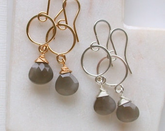 Petite Gemstone Gray Moonstone Drops