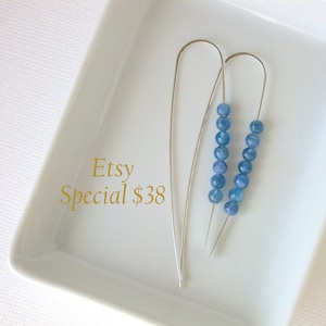 Kyanite Gemstone Threader Earrings. Sterling Silver and Kyanite Earrings.  Blue Gemstone Earrings. Etsy Special. Gifts for Her.