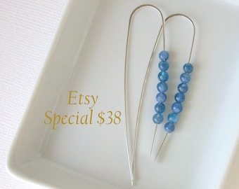 Kyanite Gemstone Threader Earrings. Sterling Silver and Kyanite Earrings.  Blue Gemstone Earrings. Etsy Special. Gifts for Her.