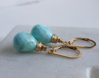 Larimar Drops. Larimar Gemstone Dangle Earrings. Simple Larimar Earrings. Minimalist Larimar Earrings.