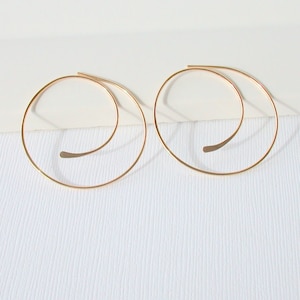 Gold Spiral Hoop Earrings: Sterling Silver Threader Hoops