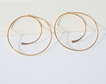 Spiral Hoop Earrings. Round Threader Hoops. Gold Spiral Hoop Earrings