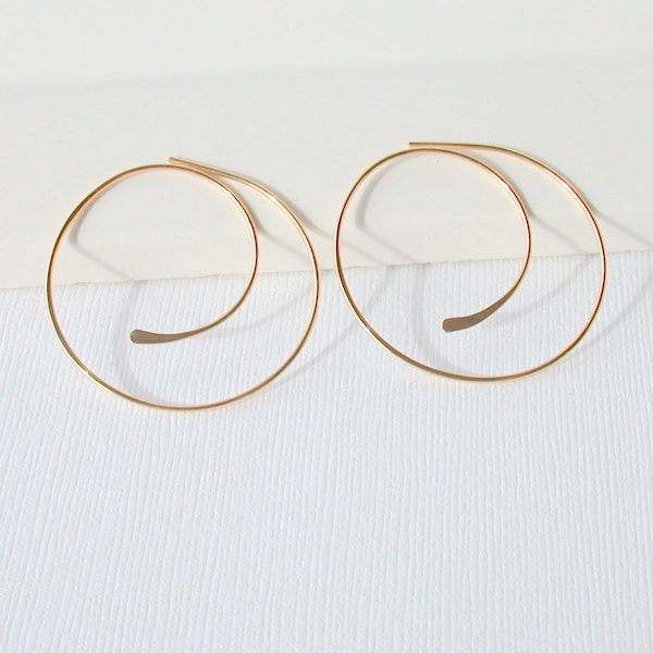 Spiral Hoop Earrings. Round Threader Hoops. Gold Spiral Hoop Earrings