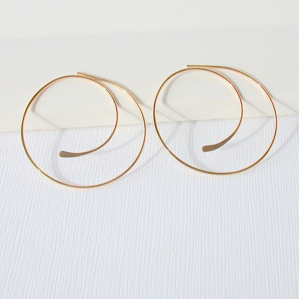 Gold Spiral Hoop Earrings: Sterling Silver Threader Hoops
