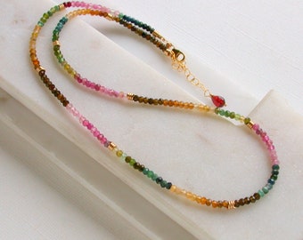 Spring Special. Tourmaline Gemstone Strand Necklace.  Faceted Tourmaline Roundel Statement Necklace. Limited Edition.