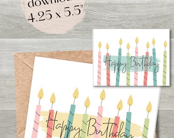 Happy birthday digital download cards, Candles birthday, printable bday cards, Printable birthday cards, Unisex birthday, Unlimited bday