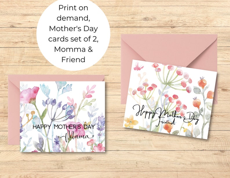 Happy Mother's Day printable cards for Momma & Friend, Set of two image 1