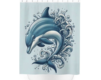 Polyester-Duschvorhang, BLAUER DELFIN.