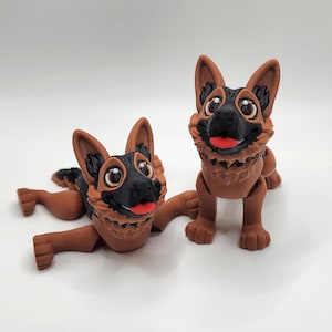 Owczarek niemiecki - drukowana w 3D elastyczna zabawka Fidget, przegubowa, biurkowa, prezent kolekcjonerski, figurka do siedzenia na półce, prezent dla miłośnika psów