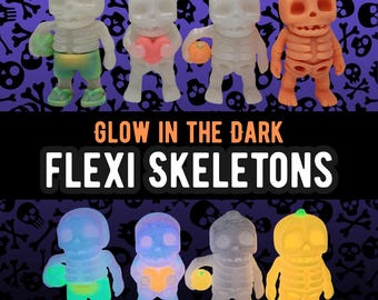 Flexi Skeleton, Articulated 3D Glow in the Dark Skelly, Keychain, Figurine or Decor