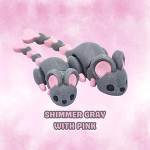 Mouse flexível com cauda em formato de coração – um brinquedo antiestresse adorável ou item de colecionador. Gray with Pink