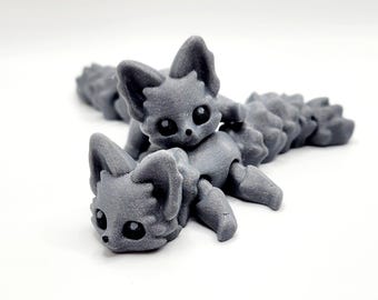 Gray Glitter Flexi Fox: Articulated 3D Fidget Desk Pet
