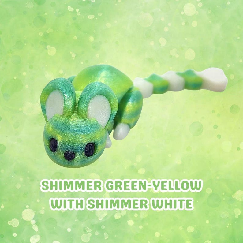 Mouse flexível com cauda em formato de coração – um brinquedo antiestresse adorável ou item de colecionador. Green Shimmer