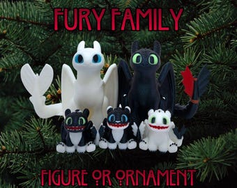 Dragon Ornament - Night and Light Fury, and Babies - HTTYD Inspired
