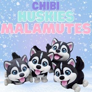 Chibi Husky or Malamute Puppy, Articulated Fidget Toy, Flexible 3D Printed Dog, Collectible, Figurine, Miniature
