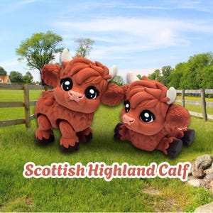 Baby Scottish Highland Cow, 3D Printed Flexi Articulated Mini Moo, Desk Pet, Fidget Toy, Mini Collectible, Model