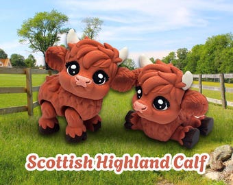 3D Printed Baby Scottish Highland Cow: Articulated Fidget Desk Pet