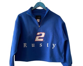 VINTAGE CALHOUN Rusty Wallace NASCAR Blue Quarter Zip Cropped Pullover