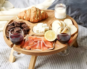 Table à vin d'extérieur personnalisée - Porte-bouteilles de vin personnalisé en bois, cadeau de luxe pour amateurs de vin Caddy de vin, porte-bouteille de fête