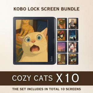 Kobo Screensavers | 10 Cozy Cats Sleep Screens for Kobo Libra Colour & Clara Colour | Cozy eReader Lock Screens | Digital Download