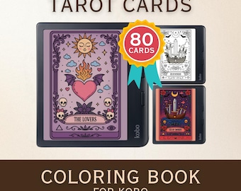 Tarot Coloring Book for Kobo | 80 Pages of Cute Gothic Tarot Cards | Major & Minor Arcana | eInk Digital Coloring for Adults