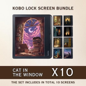 Kobo Screensavers | 10 Cat in the Window Sleep Screens for Kobo Libra Colour & Clara Colour | Cozy eReader Lock Screens | Digital Download