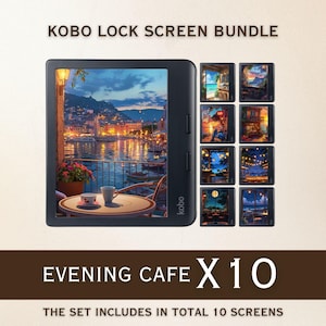 Kobo Screensavers | 10 Evening Cafe Sleep Screens for Kobo Libra Colour & Clara Colour | Cozy eReader Lock Screens | Digital Download