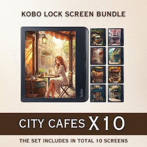 Kobo Screensavers | 10 City Cafe Sleep Screens for Kobo Libra Colour & Clara Colour | Cozy eReader Lock Screens | Digital Download