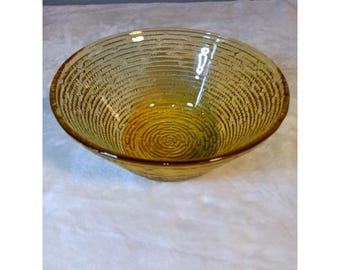 Vintage Amber Textured Glass Serving Bowl Mid Century Modern Retro Honey Yellow