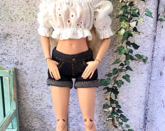 Short en denim extensible à enroulement pour poupées mannequins de 11,5 po. à l'échelle 1/6
