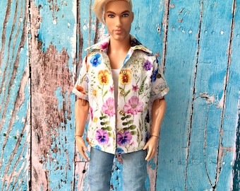 Summer Breeze Cotton Shirt for 12" 1/6 Scale Male Fashion Doll – Short Sleeve, Multiple Variants