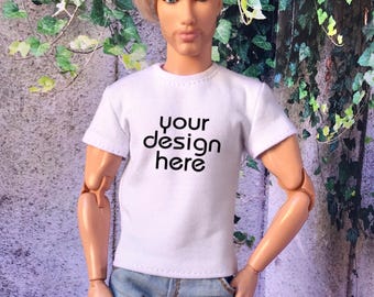 Custom Print T-Shirt for 12" 1/6 Scale Male Fashion Doll – Short Sleeve, Multiple Colors
