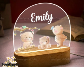 Personalized Cute Bears Night Light For Baby, Cute Animal Night Lamp, Baby Bedside Led Lamp, Kids Room Decor, Gift For Kids