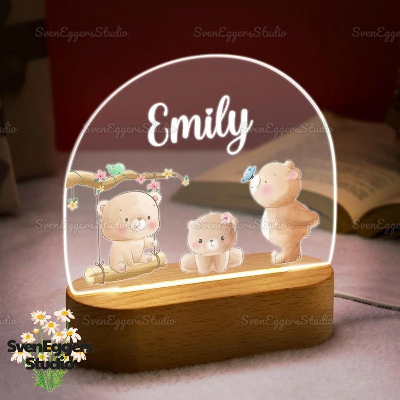 Personalized Cute Bears Night Light For Baby, Cute Animal Night Lamp, Baby Bedside Led Lamp, Kids Room Decor, Gift For Kids Bild 1