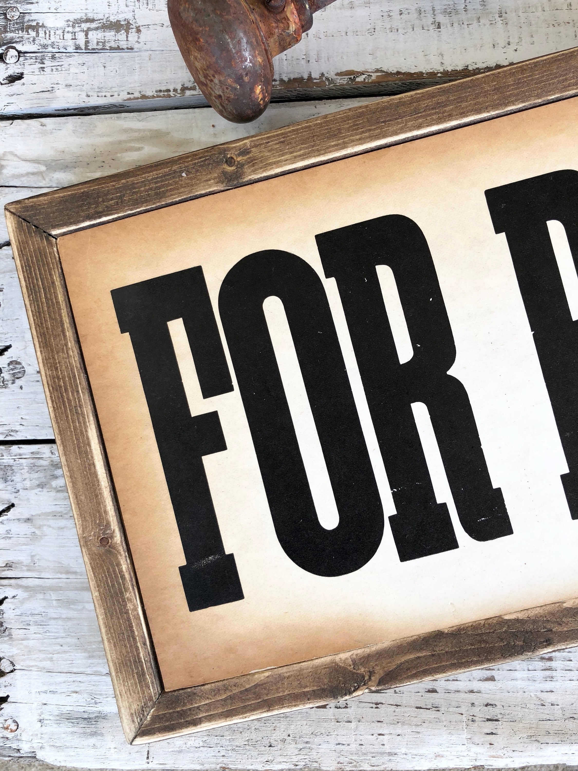 Vintage Advertising FOR RENT Signage || Window Card || framed wood sign