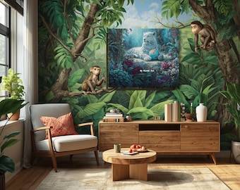 Fine Art Giclée Print, Snow Leopard Jungle Illustration, Gallery-Grade Paper