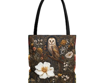 Owl Glory Illustration Tote Bag | Vintage Botanical Pattern