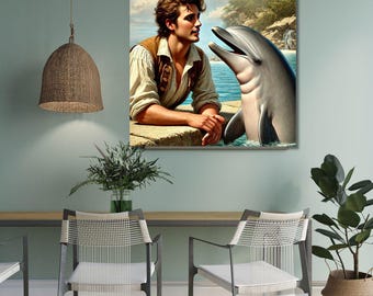 The Conversation— Human and Dolphin Acrylic Print | French Cleat Hanging