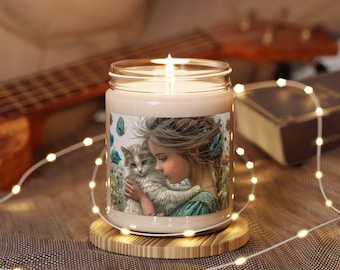 Girl Hugging Kitten Candle | 9oz Scented Soy Candle