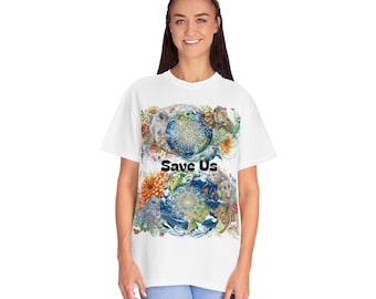 Save Us Earth Illustration T-shirt | Environmental Wildlife Floral Design