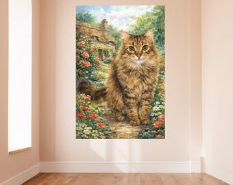 Tabby Cat Cottage Poster | Matte Vertical Poster