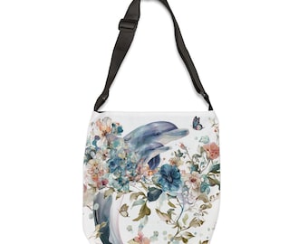 Floral Dolphins and Butterflies Tote Bag | Adjustable Strap