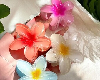 Sweet Gradient Small Flower Hair Clip, Acrylic Flower Hair Clips, Hawaiian Flower Hair Claw, Summer Hair Accessories