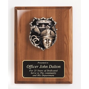 Custom Police Honor Plaque – Walnut Wood Award with Badge Design & Personalized Engraving – Retirement, Promotion, or Recognition Gift