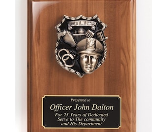 Custom Police Honor Plaque – Walnut Wood Award with Badge Design & Personalized Engraving – Retirement, Promotion, or Recognition Gift