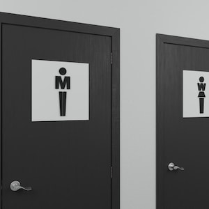 Modern Restroom Signs | Man & Woman Acrylic Toilet Signs | Creative M and W Design | Bathroom Door Decor | Gender Door Signage