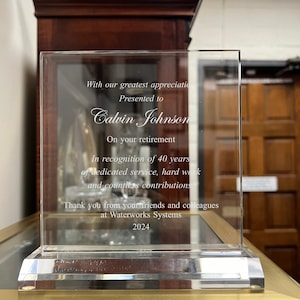 Personalized 6&quot; x 6&quot; Clear Square Acrylic Award | Custom Engraved Trophy for Employee, Retirement, Graduation, or Appreciation Gift