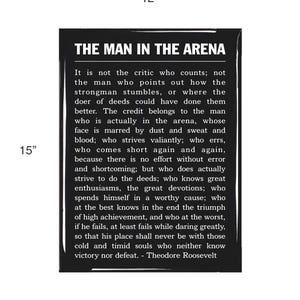 Man in the Arena Quote Wall Sign - Black Piano Finish Plaque, Inspirational Office Decor, Motivational Wall Art, Leadership Gift Idea